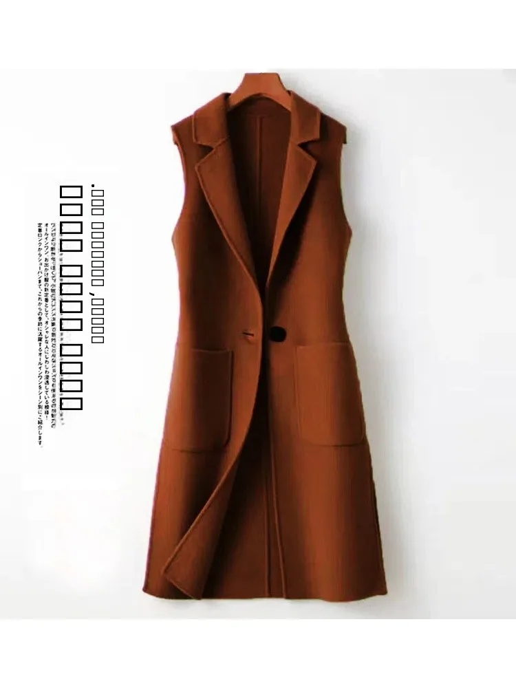 

Свободный женский шерстяной кардиган-жилет большого размера, средней длины, стройнящий, модный, без бренда, для повседневной носки, винтажный стиль