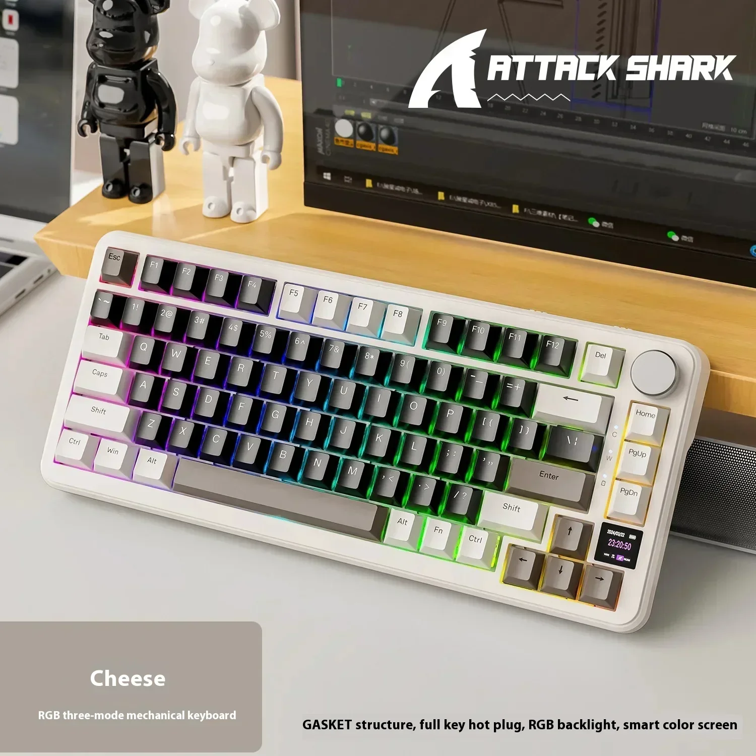 

Attack Shark X85Pro Wireless Bluetooth Mechanical Keyboard Tri-mode 2.4G Hot-swappable RGB 81Keys With screenPc Gamer Accessory