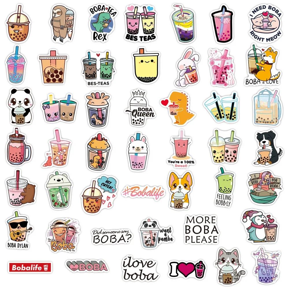 50pcs Cute Tea Pearl Milk Bubble Tea Stickers Laptop Phone Case Water Bottle Notebook Cartoon Decal Sticker for Kid Toy Gift