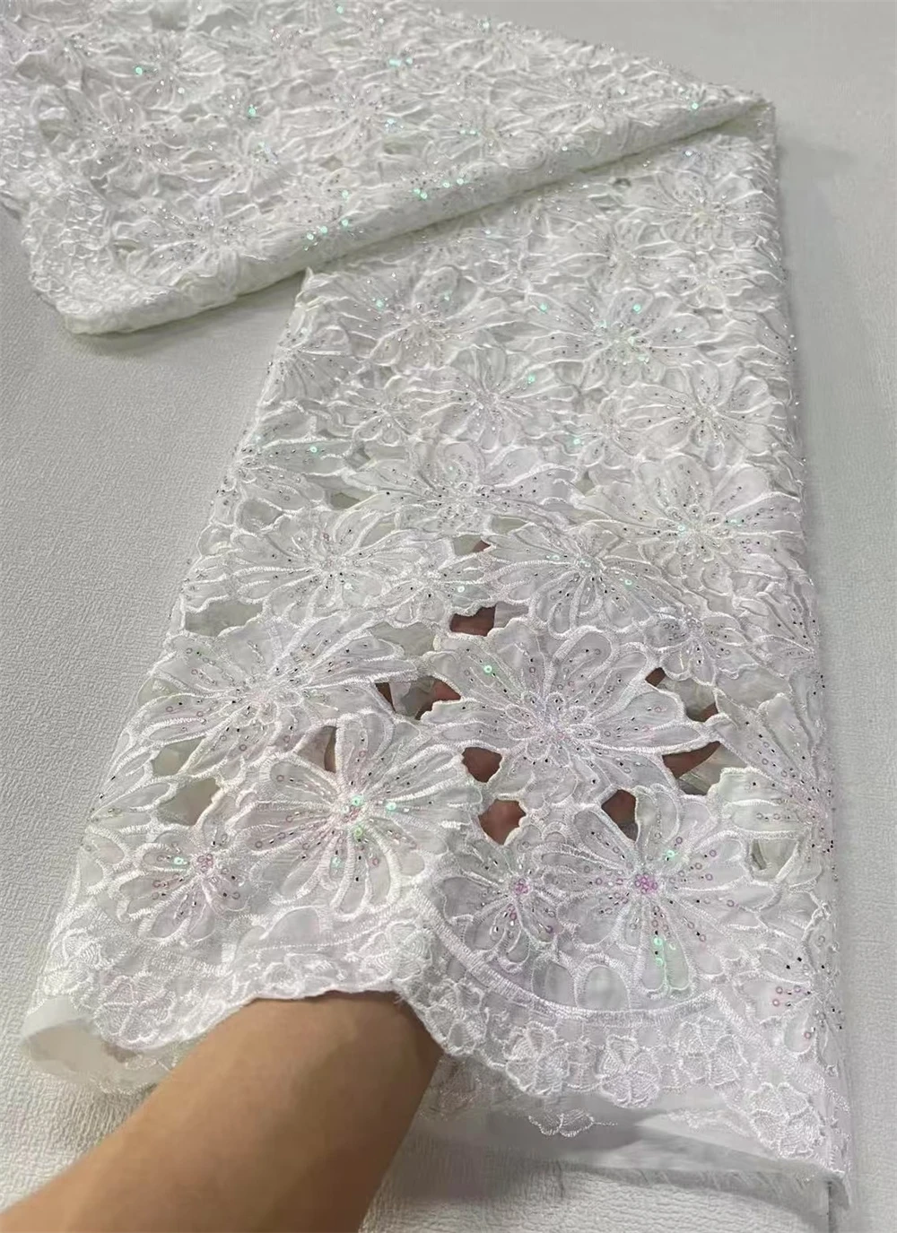 

2025 High-Quality Nigerian Tulle Lace Fabric 5Yard for Wedding Dress Embroidery Sequins Party Guipure Chiffon Sewing JL457