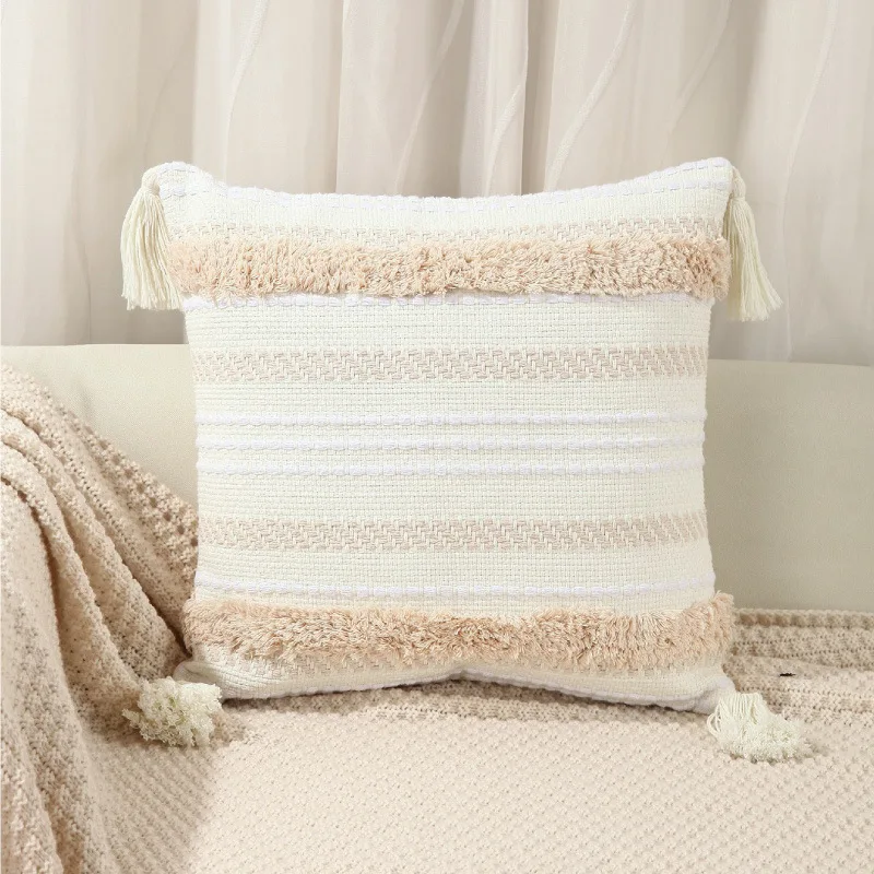 Bohemian Moroccan Cushion Cover 50x50cm Beige Cotton Tufted Woven Throw Pillowcase Funda Cogines De 45x45 Decor Home and Sofa