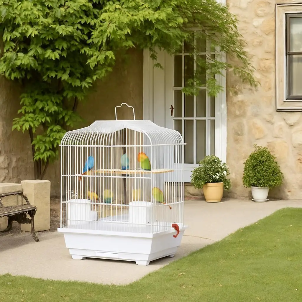 20.5inch Travel Bird Cage Parakeet Cage with Handle Wooden Perches and Food Container, Portable Birdcage for Small Parrots, Budgie, Canaries, Cockatiel, Finches Budgies, Conures