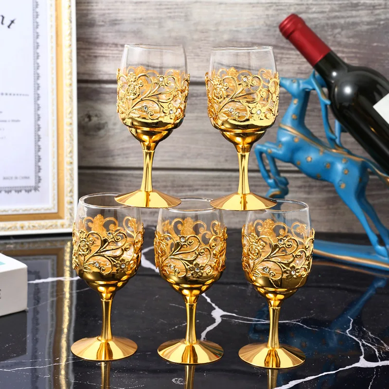 6PCS Vintage European Iron Frame Glass Goblets Mini Spirit Cups Gift Box Set For Home Party Banquet
