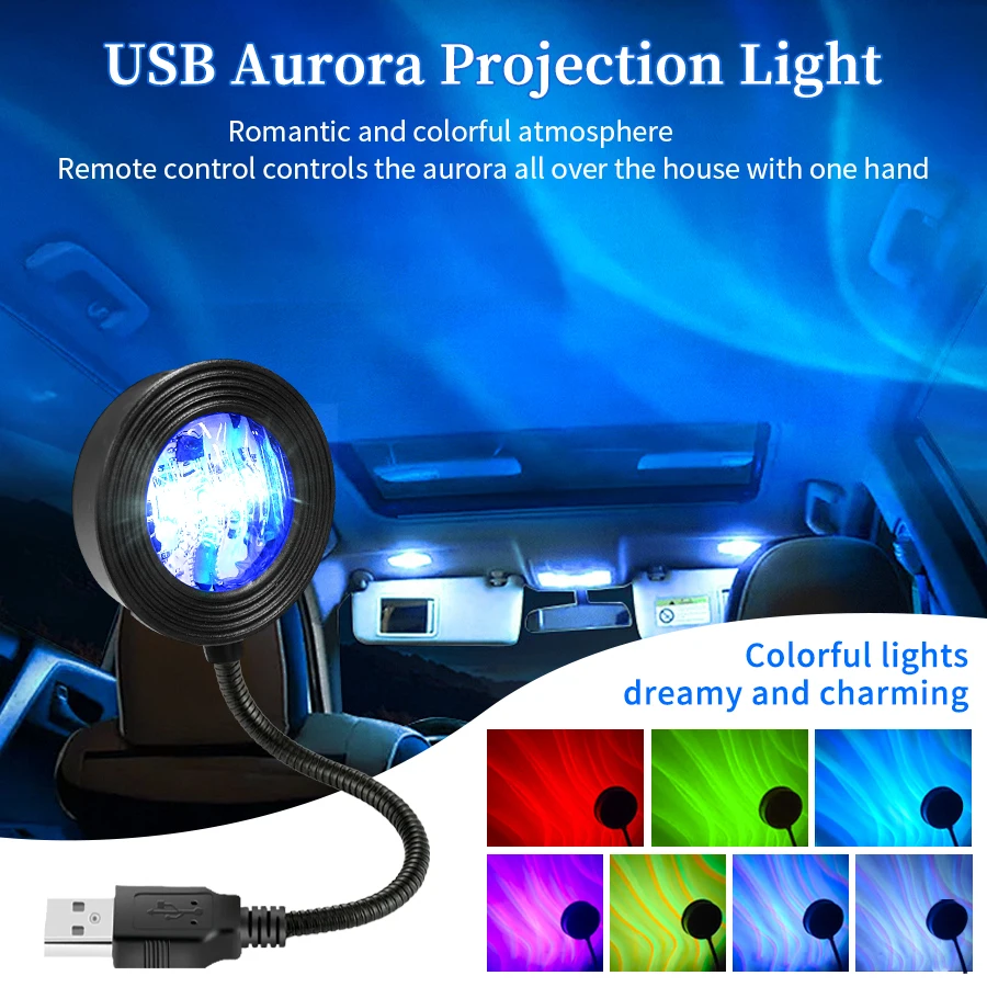 

Aurora Projector USB Led Spotlight with Remote Control Night Light Galaxy Atmosphere Wall Lamp for Christmas Party Room Decor