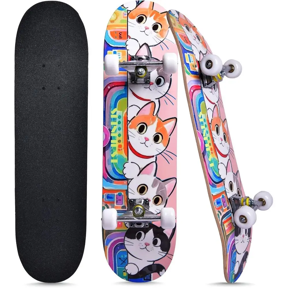

31 Inch Complete Skateboard for Kids, Teens, and Adults - 7-Layer Maple Deck with Double Kick Design
