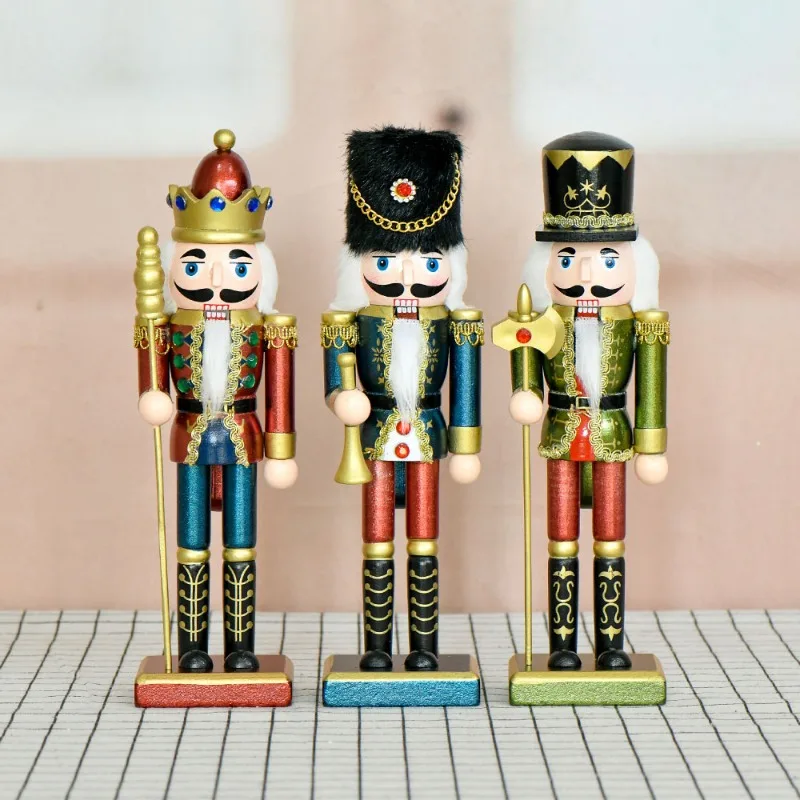 10in Nordic Style Walnut Soldier Puppet 25cm Pearlescent Christmas Ornament for Home Bedroom Decoration Holiday Gift