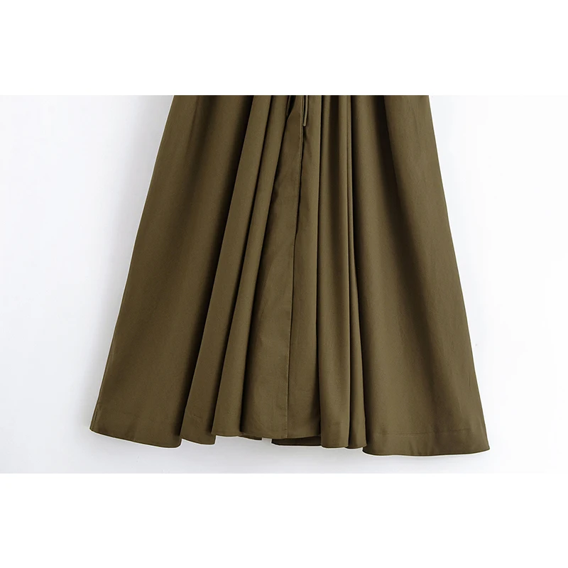 YENKYE レディース プリーツ Aライン ミディ丈ワンピース 半袖 Vネック ベルト付き サマードレス 2025 オフィスレディー 通勤 ストリート ワンピース