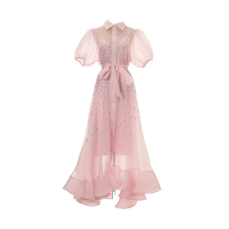 Ele Bubble Summer ort Sve Fro Damen-Dr. Par-Rock, hohe Taille, Samtstoff, Blumenverzierung, fünf Farben