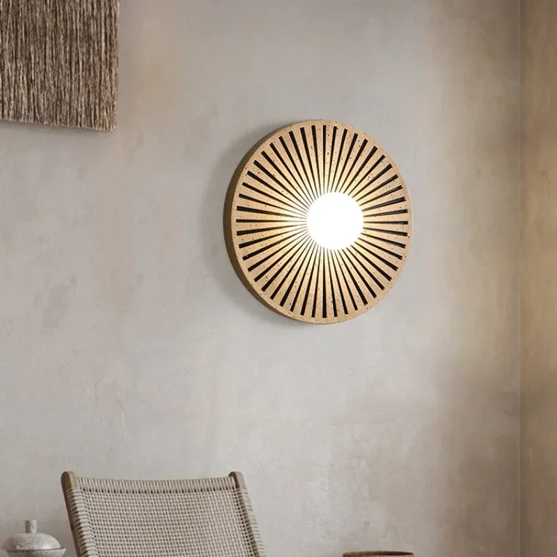 

Round Semi-circle Resin Wall Lamp Bedroom Bedside Vintage Sconce Minimalist Living Room Glass Lampshade Hotel Homestay LED Light