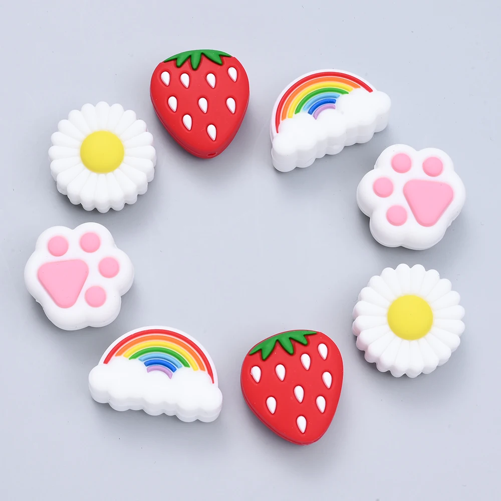 4 pezzi in silicone artiglio di gatto fragola arcobaleno crisantemo perline in silicone per bambini da masticare per accessori per massaggiagengive BPA gratuito