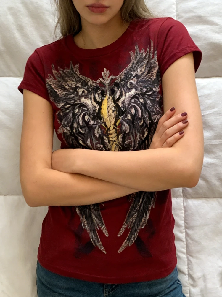 

Y2K Hottie T-shirt American Subculture Graphic Printed Tshirts Street Hip Hop Harajuku Tees Ladies Red Punk Aesthetic Slim Tops