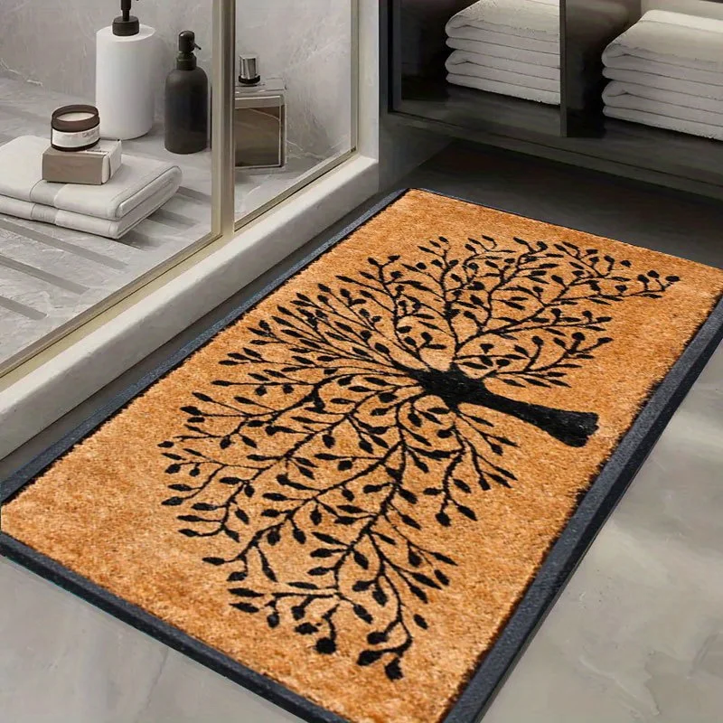 Black Tree of Life Design Welcome Doormat, Non Slip Absorbent Floor Mat for Outdoor Camping and Bathroom, Washable Home Decor