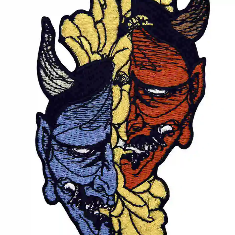 Embird Badge Embroidered Hannya Oni MaskSew On Handmade 3D Applique Iron Mini Patches