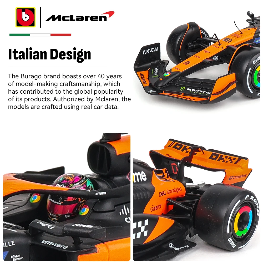 Bburago 1:24 McLaren F1 Team 4 # Lando Norris 81 # Oscar Piastri Druckguss-Automodell Geschenkspielzeug Ferrari Red Bull Mercedes Benz – Detail 3