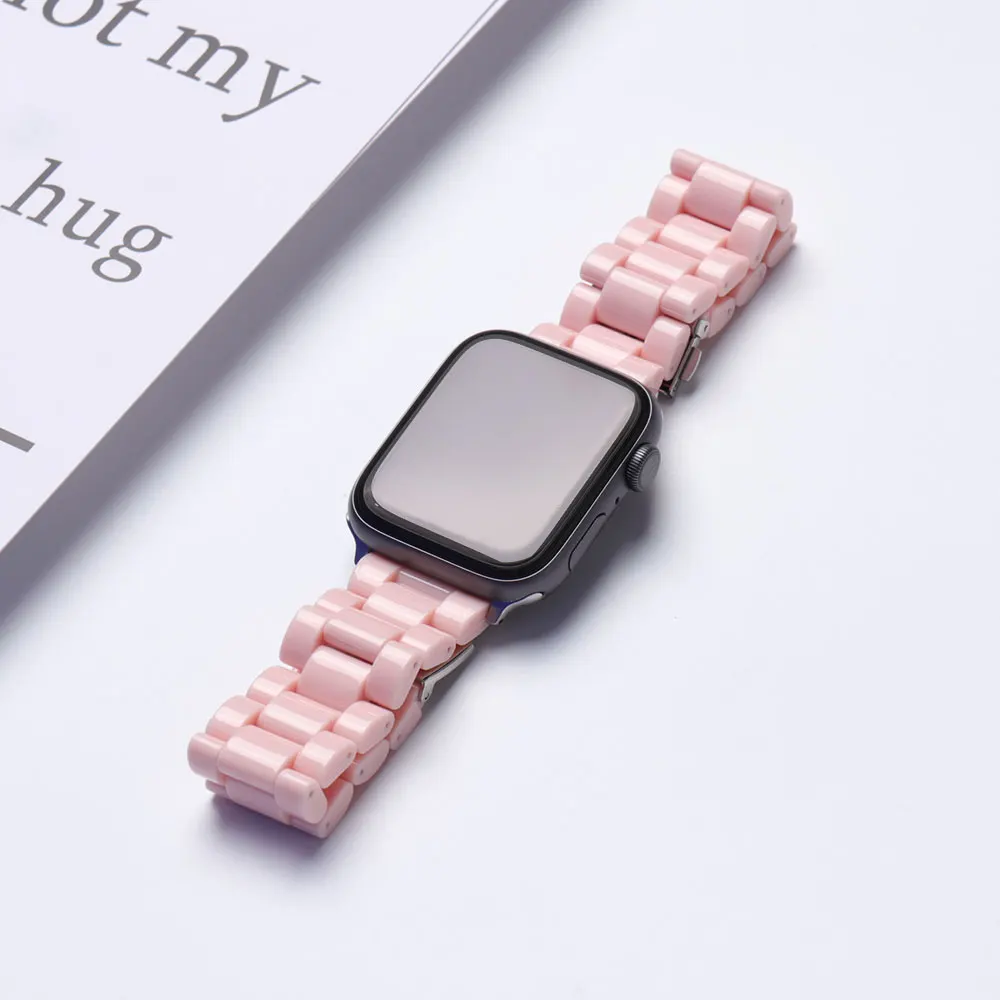 Resin Watch strap for apple watch 40mm band 42 38mm correa candy steel for iwatch series 8 7 6 SE 5 4 40mm 41MM 45MM 49MM Ultra