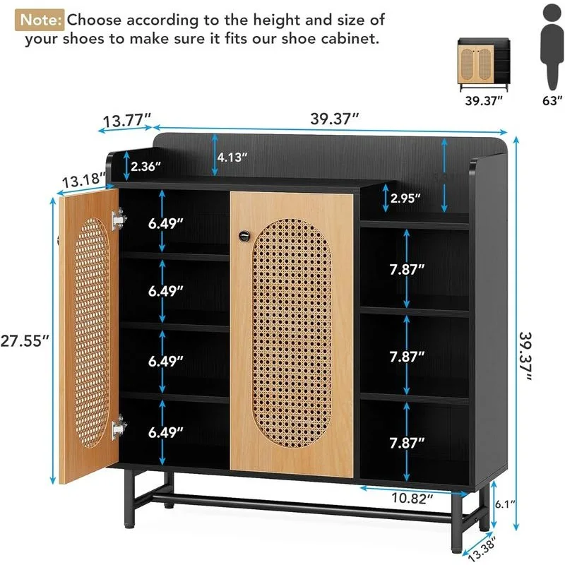 Tribesigns-Zapatero de ratán, armario de madera con 2 puertas de ratán y Estantes abiertos de 4 niveles para entrada