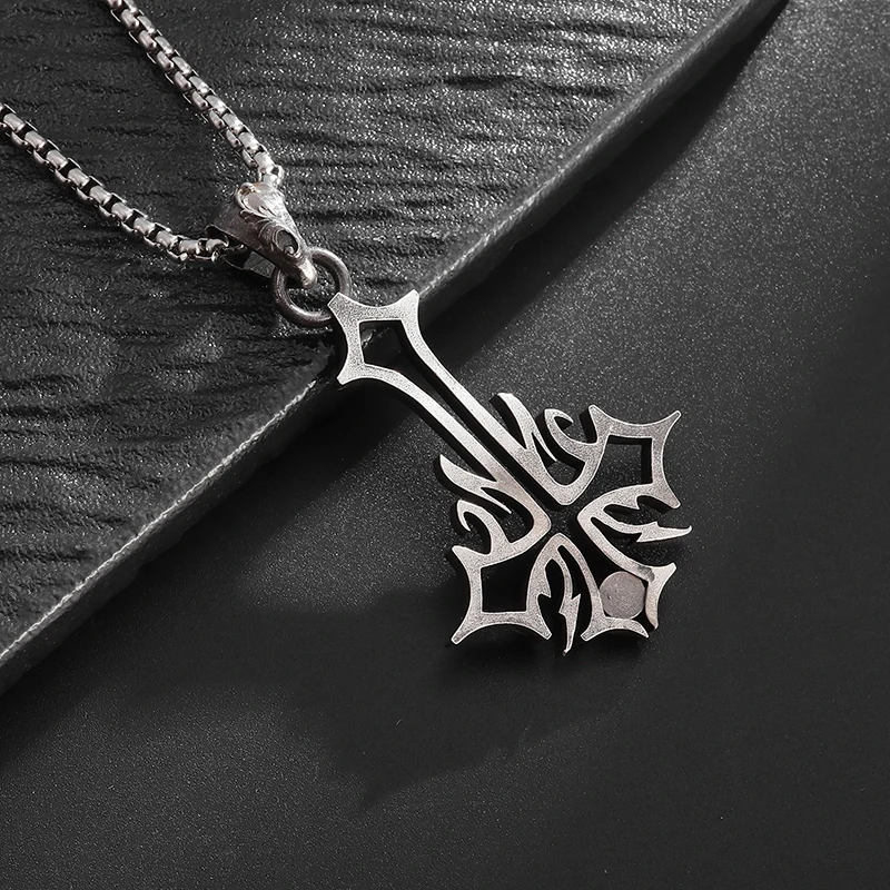 Retro Hollow Religious Flame Cross Pendant Necklace Men's Personalized Trendy Party Clothing Jewelry Accessories Gifts