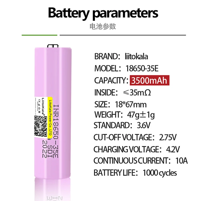 LiitoKala INR18650 35E szpiczasty 3.7V 18650 3500mAh akumulator litowy 25A rozładowania narzędzia elektryczne bateria do latarki