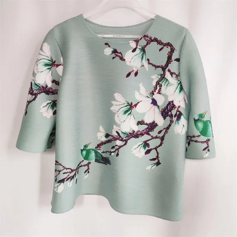 Fashion pleated print long sleeve t-shirts designer clothes women luxury Women's short sleeve t-shirt  harajuku