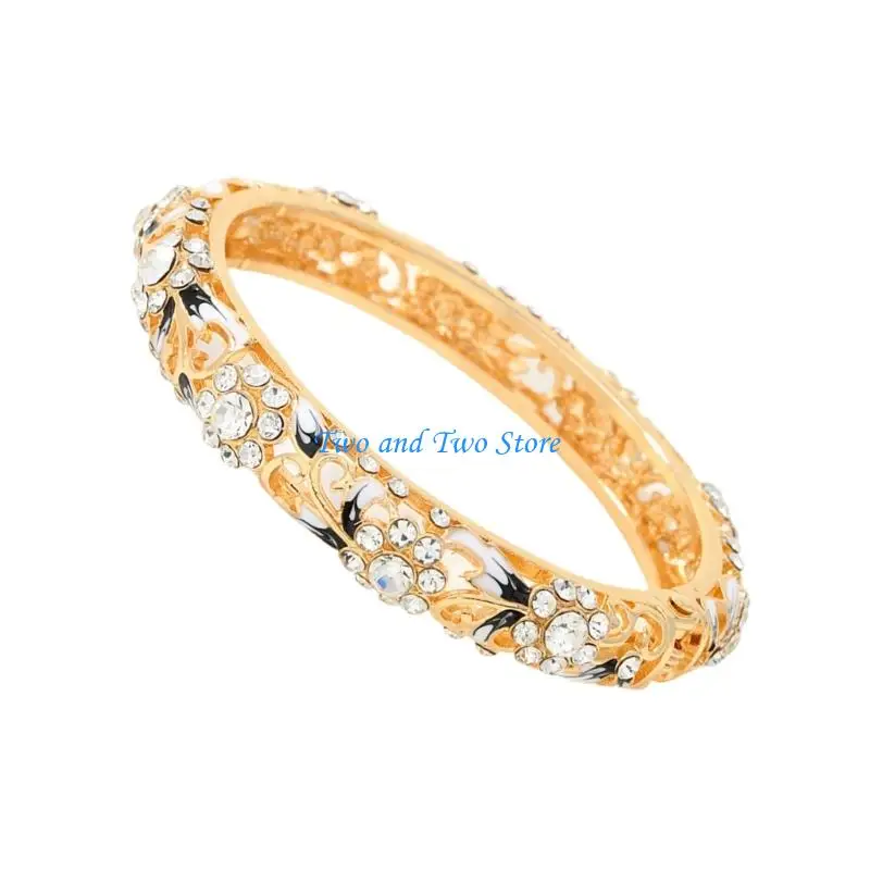HX6F Spring Operated Fish Tail Openwork Bracelet Zinc Alloy Rhinestones Accented