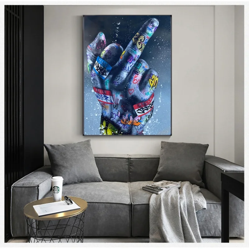 1pc frameless  Street Graffiti Middle Finger Gestures Wall Art Painting Painted Posters And Prints Living Room Bedroom Decoratio