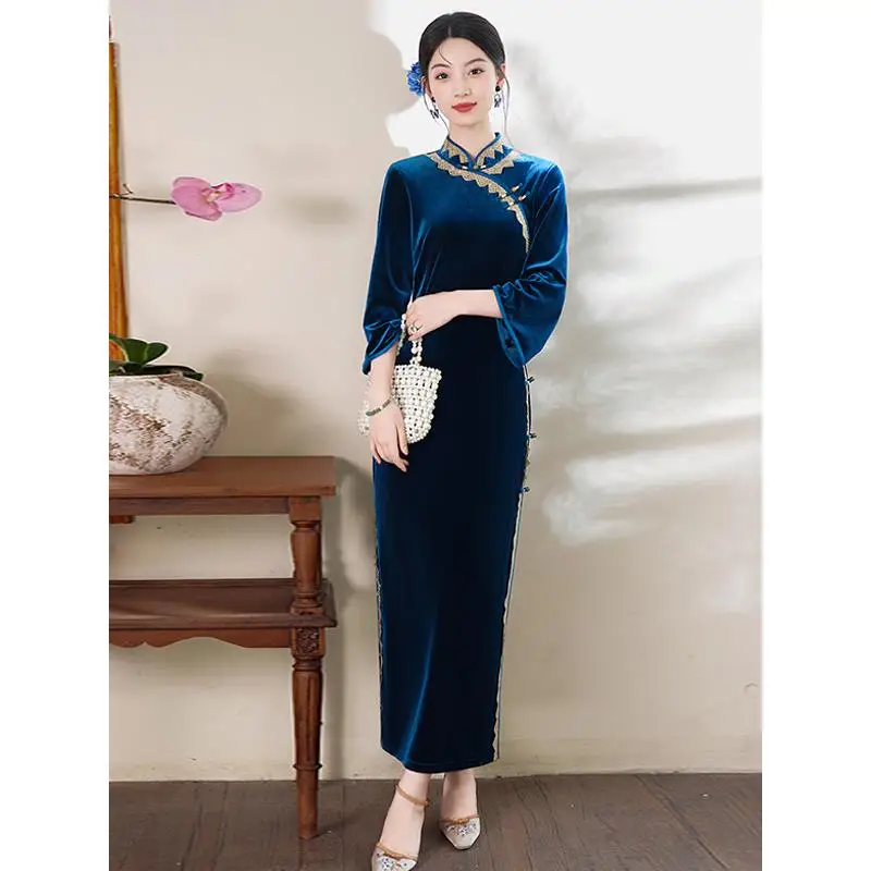 

Stunning New Chinese Sle Velvet Thiened Daily Wear Autumn Winter New Mommy Dr Traditional National Sle Long