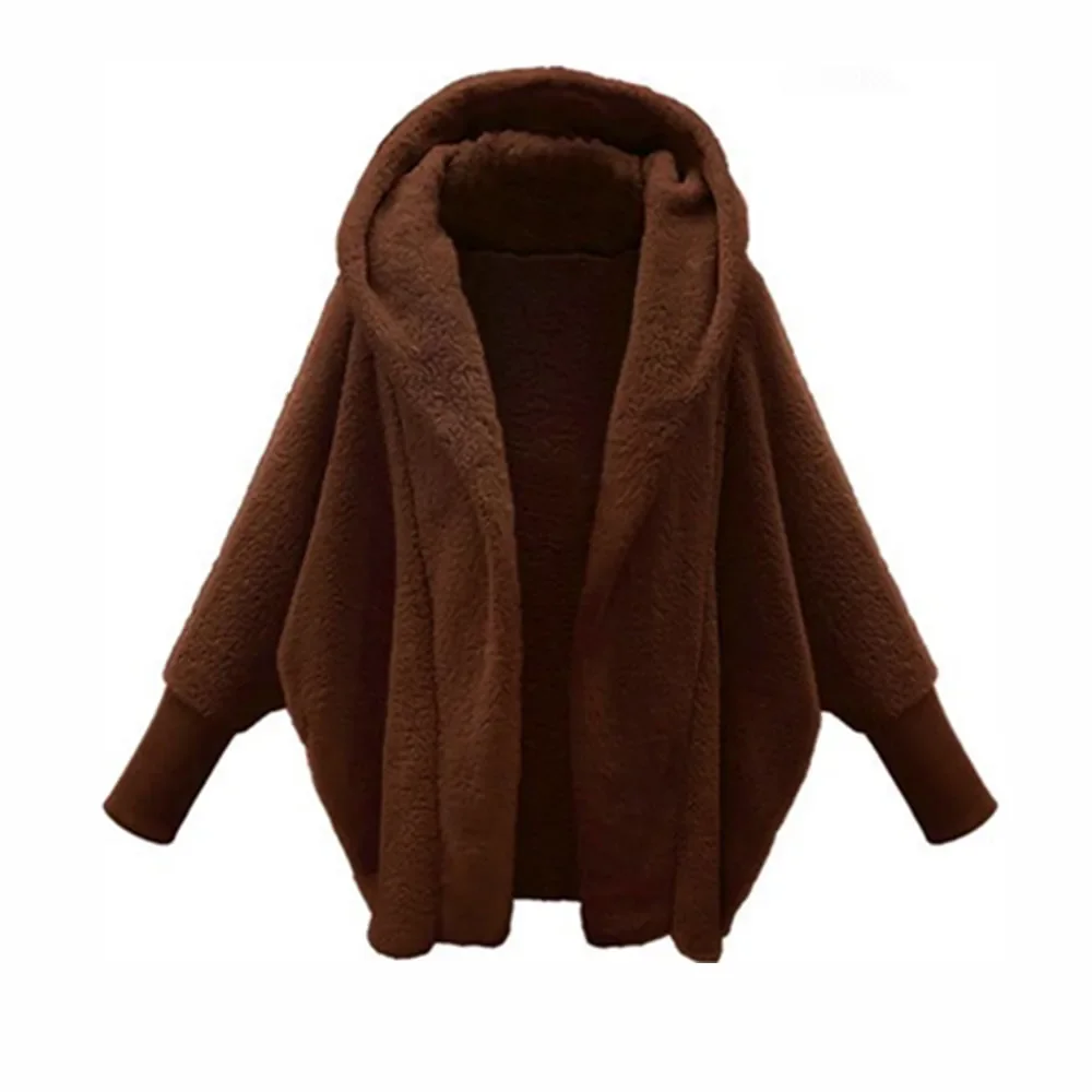 Winter New Women's Cozy Fleece Hooded Cardigan  Oversized Loose Fit Long Sleeve Open Front Coat Soft Warm Casual Daily Outerwear