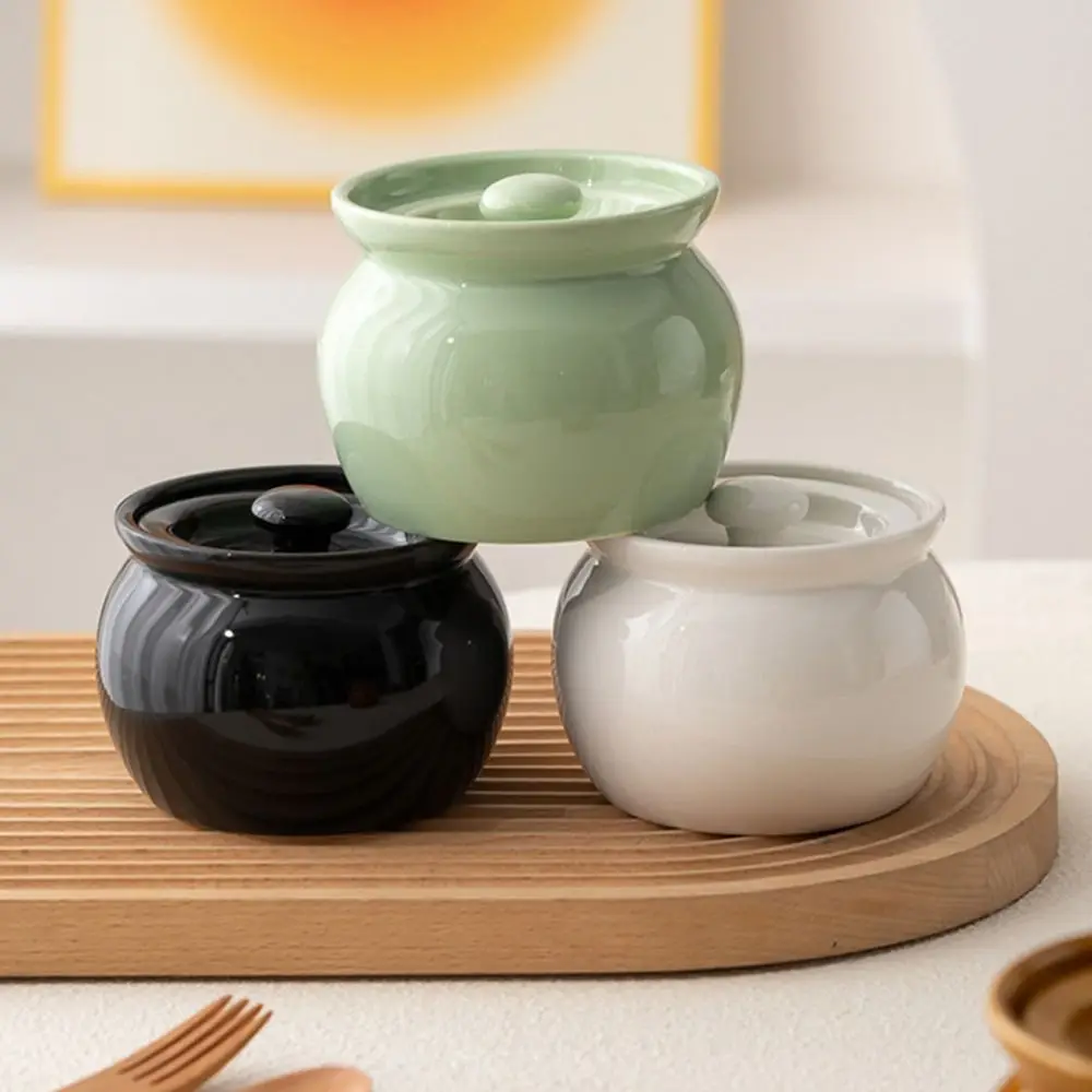 350ml/400ml Ceramic Stew Pot Thickened Explosion-proof Porcelain Steaming Pot Heat-resistant Large Capacity One-Person Soup Pot