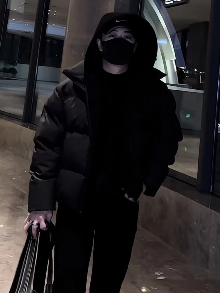 

Bla Hooded Thiened Cotton Jaet Men's Winter Warm Sli Bread Coat Casual Loose Fit Zipper Closure Long Sve Pure Color