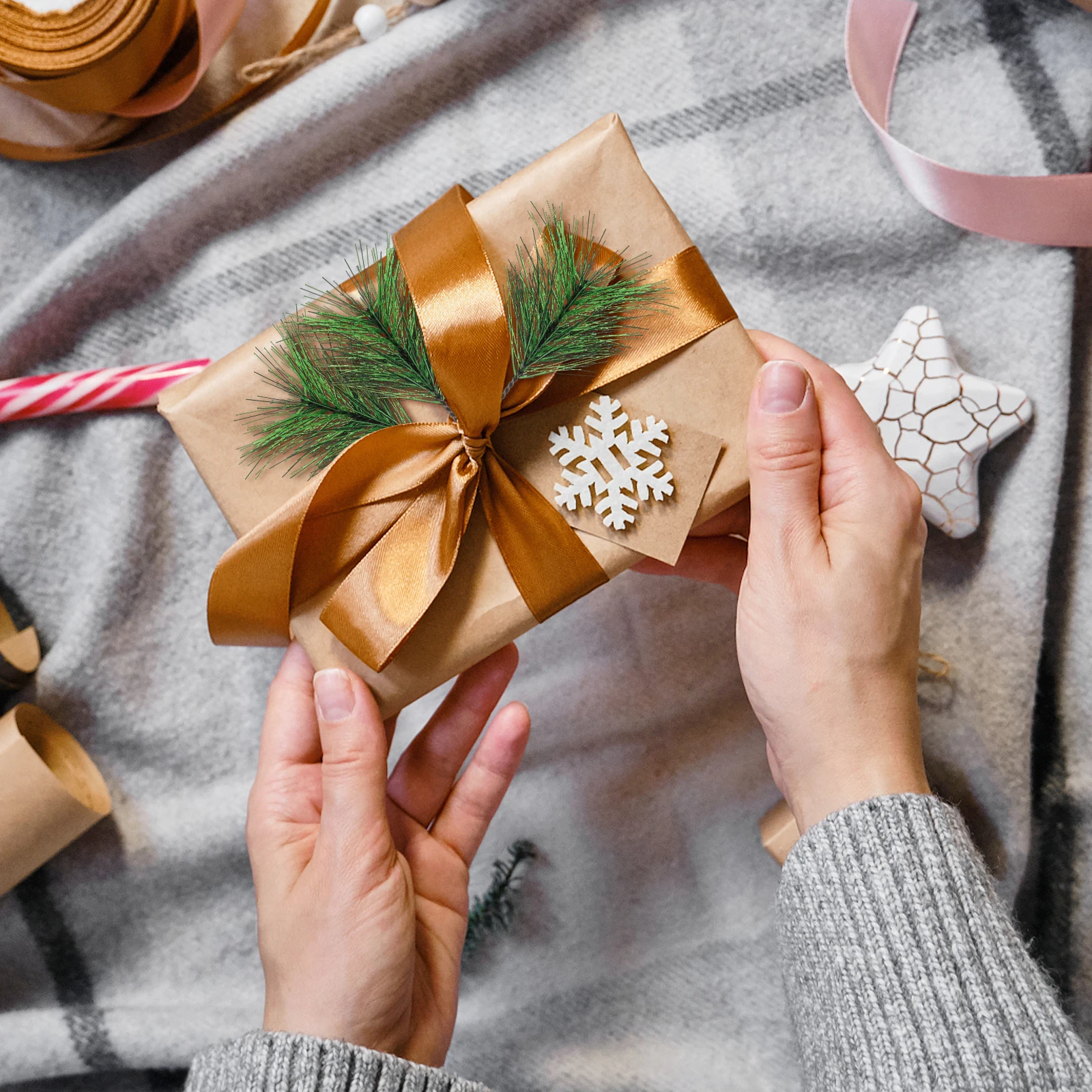 

60Pcs Artificial Pine Needle Sprigs Realistic Greenery Picks for Xmas Wreath Garland Craft Holiday Decorations