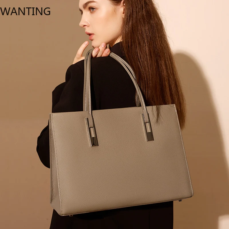 

100% Genuine Leather Women's Tote Bag Large Capacity Luxury Designer Women Shoulder Bag Fashion Cowhide Female Crossbody Bags