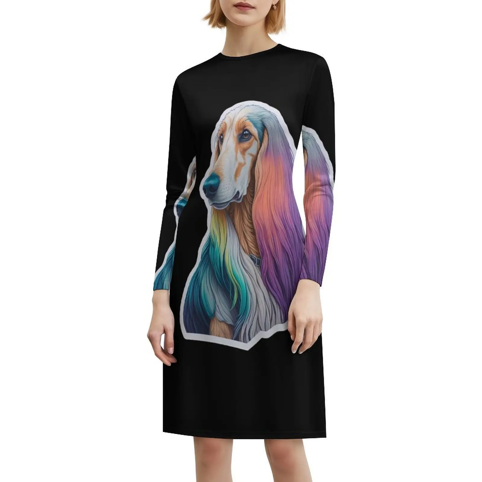 فستان قصير رائع لطيف على طراز كلب الصيد الأفغاني على طراز Preppy للنساء على شكل حرف a فضفاض مناسب فستان يوم غير رسمي كلب أفغاني لطيف رائع #6