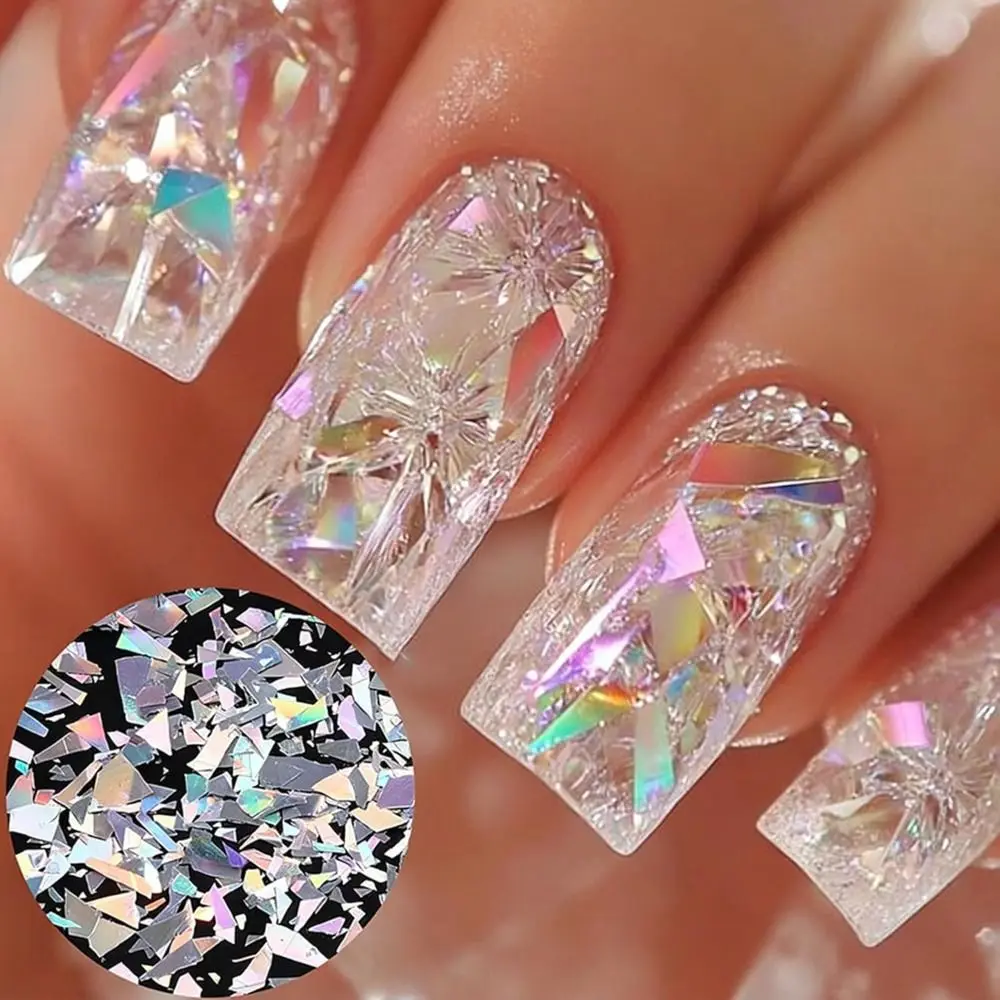 New Aurora Nail Glitters Laser Silver Sparkly Sliver Chunky Glitter Acrylic Holographic Nail Art Supplies for Women DIY Manicure