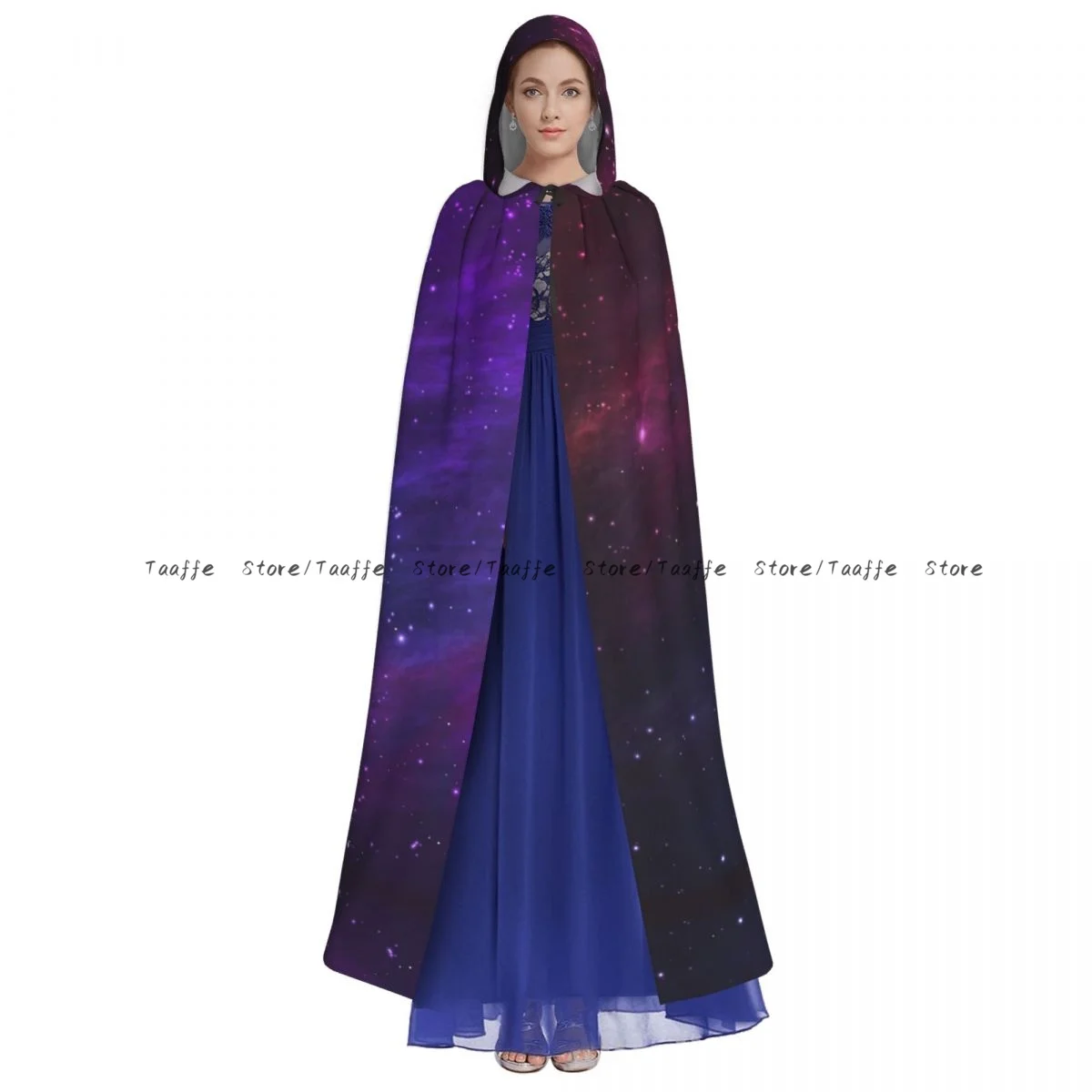 سديم مرصع بالنجوم الفضاء الخارجي الساحرة عباءة مقنعين تأثيري حلي هالوين الكبار حفلة طويلة الرأس