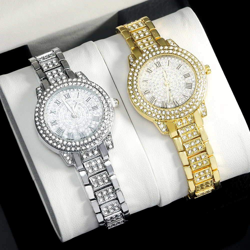 Lichte Luxe Stijlvolle Vrouwen Horloge Ijskoud Gevuld Met Diamanten Trendy Horloge Persoonlijkheid Accessoires Sieraden Set Geschenkdoos