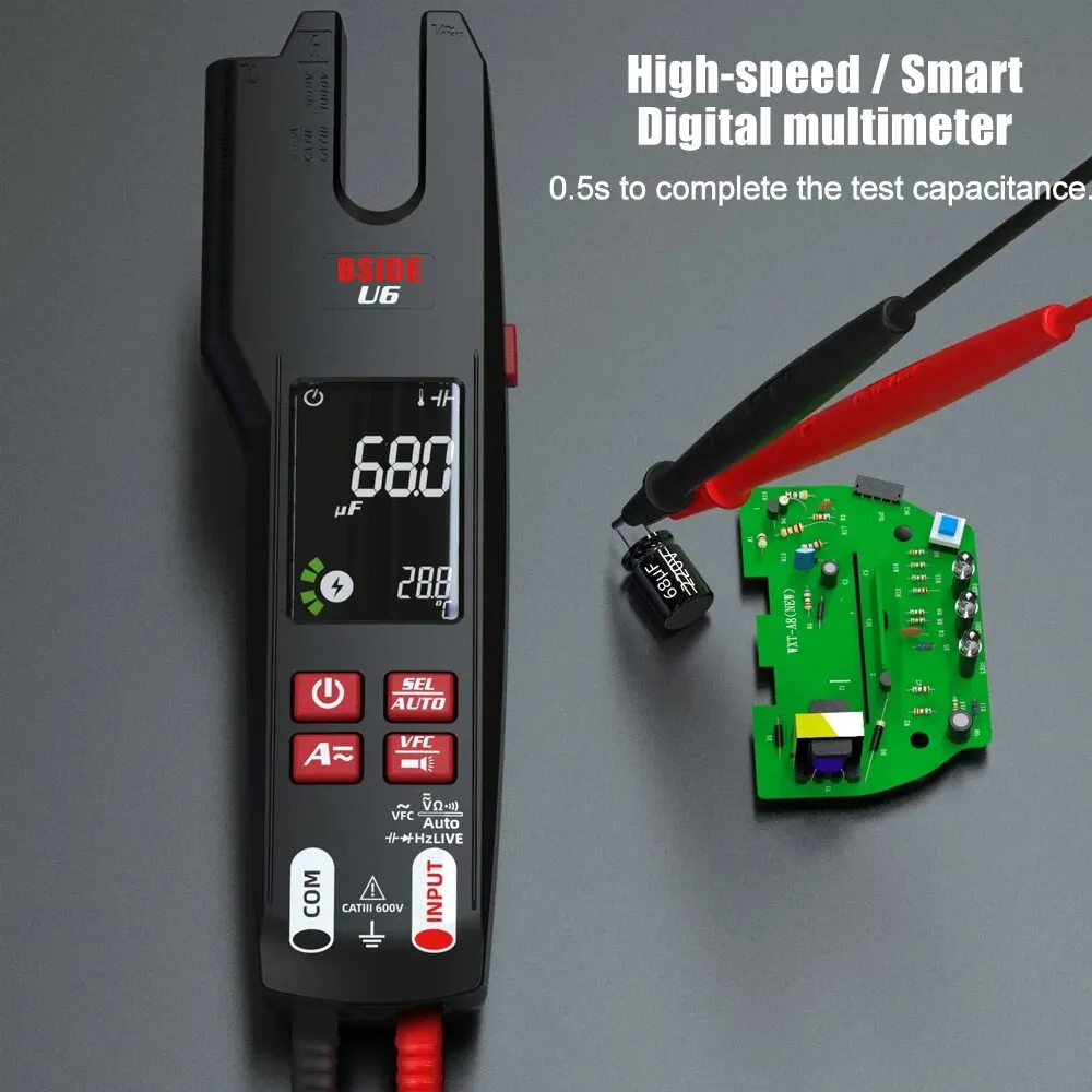 T-RMS DC AC Current OpenJaw Electrical Tester Auto Multimeter BSIDE U6 Digital Clamp Meter Fork Professional 600A Ammeter Pliers