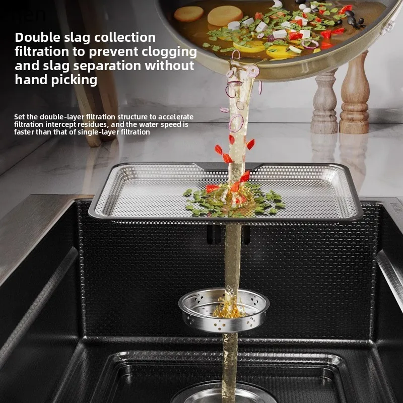 HT  Stainless Steel Thickened Large Single Sink Nano Household Kitchen Vegetable Washing Basin