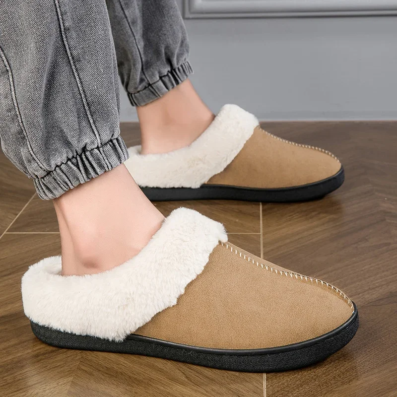 Winter Slippers Men Warm Shoes Fur Slippers Men House Couples Fluffy Slides Plush Slipper Bedroom Non-Slip Ladies Slippers