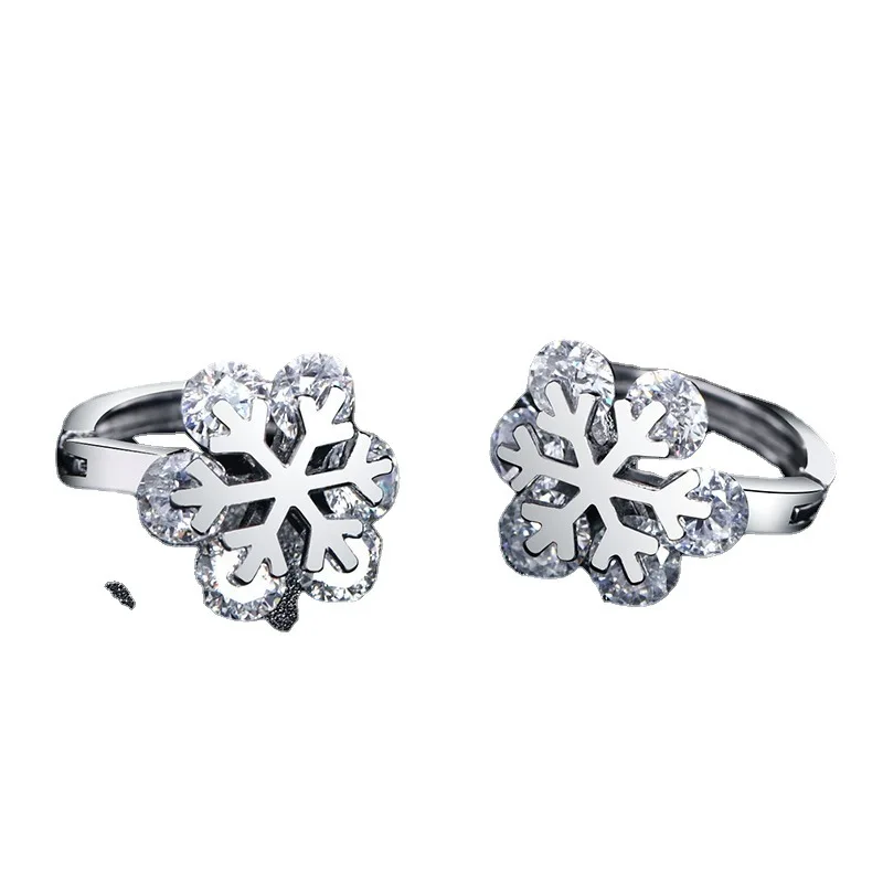 S925 Sterling Silver Stud Earrings Simple Snowflake Ear Buckles Women's Fashion Sweet Temperament Elegant Daily Wear Jewelry