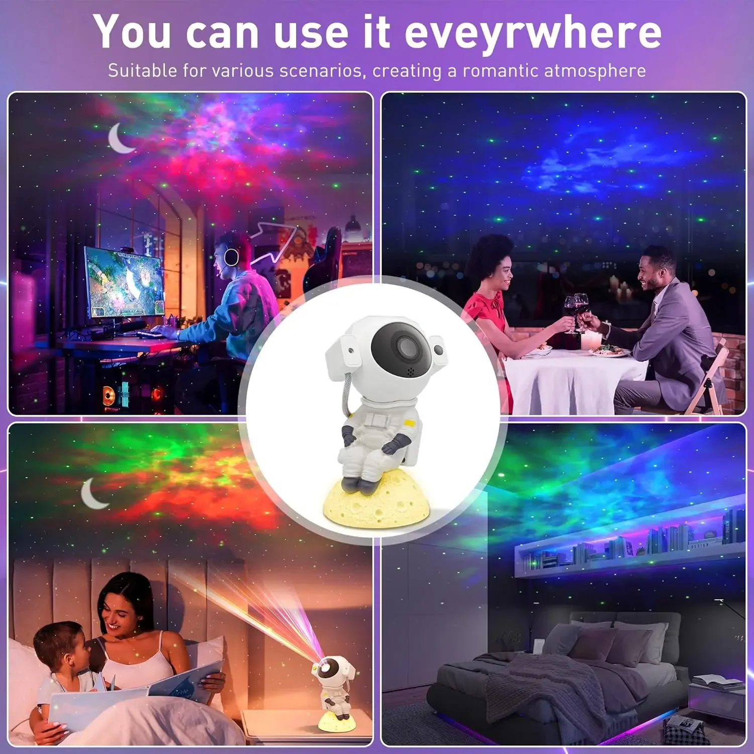 Kids Star DIY Projector Night Light with Remote Control 360 Adjustable Design Astronaut Nebula Galaxy Lighting for Children