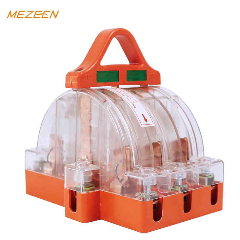 MEZEEN HK11 Series Copper Quality 3 Pole 100 Amps Transparent Appearance Manual Knife Switch Changeover Switch With Light