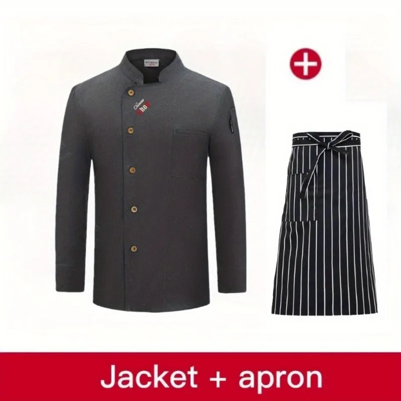 Conjuntos de 2 piezas de camisa de manga larga y delantal, uniforme de trabajo de Chef con mangas largas, uniforme de cocinero, ropa de cocina transpirable para panadería