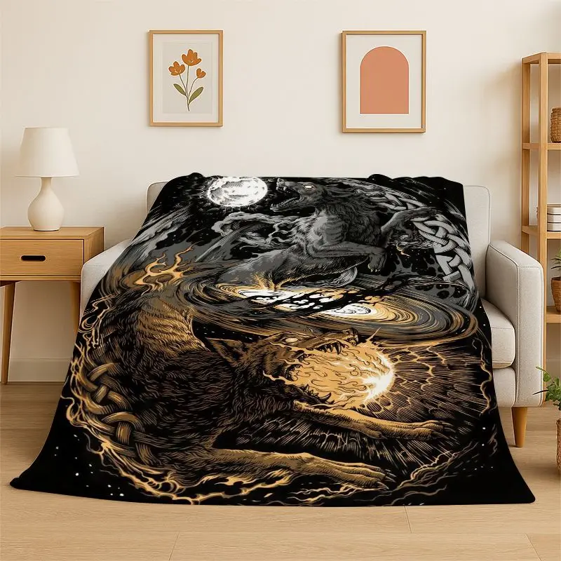 Viking Totem Nordic Rune Valhalla Vegvisir Odin Flannel Blanket Soft Throw Blanket for Bedroom Living Room Bed Travel Picnic Nap