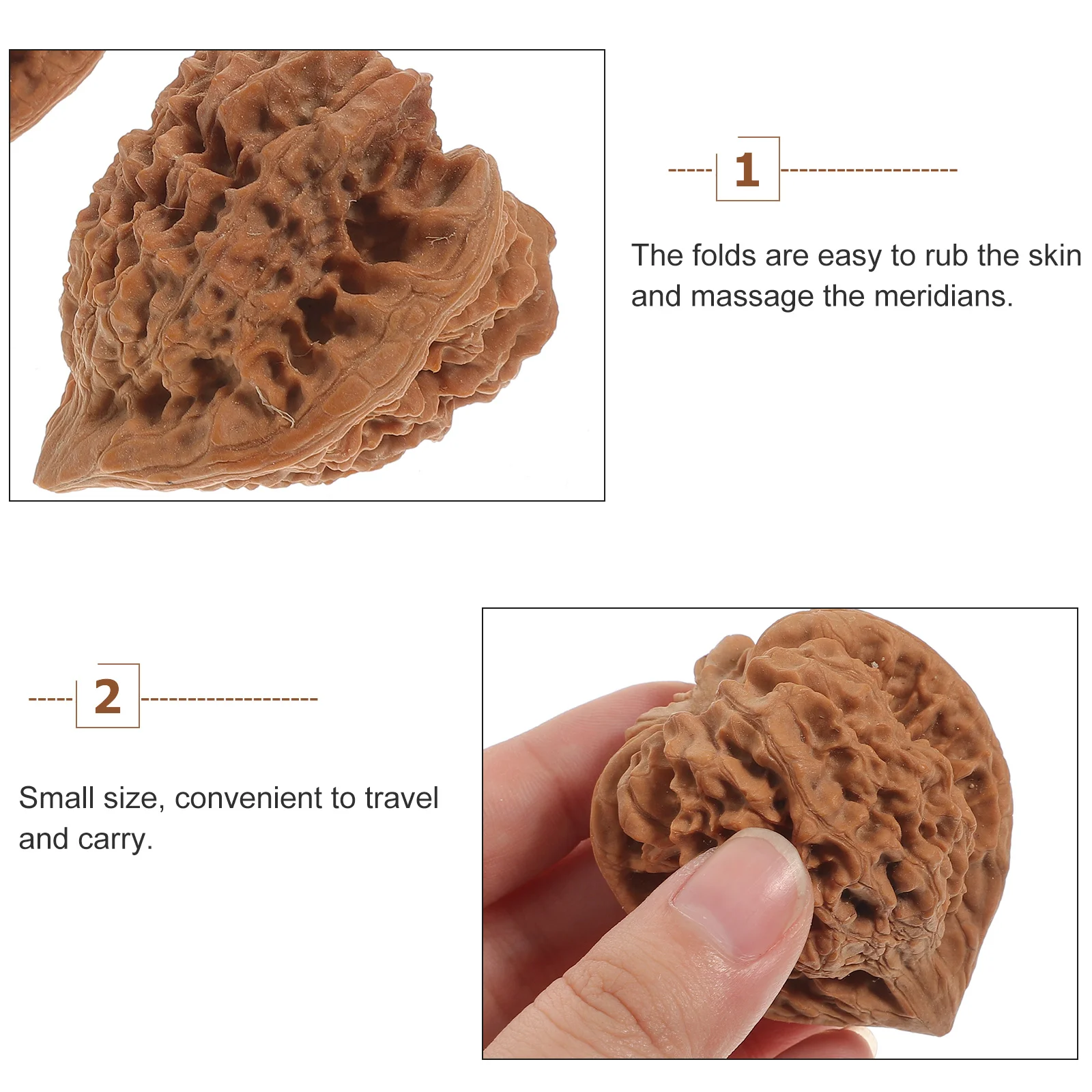 2 Pcs Stress Balls Walnut Fitness Hand Play Massage Handheld Adilt Brown Core