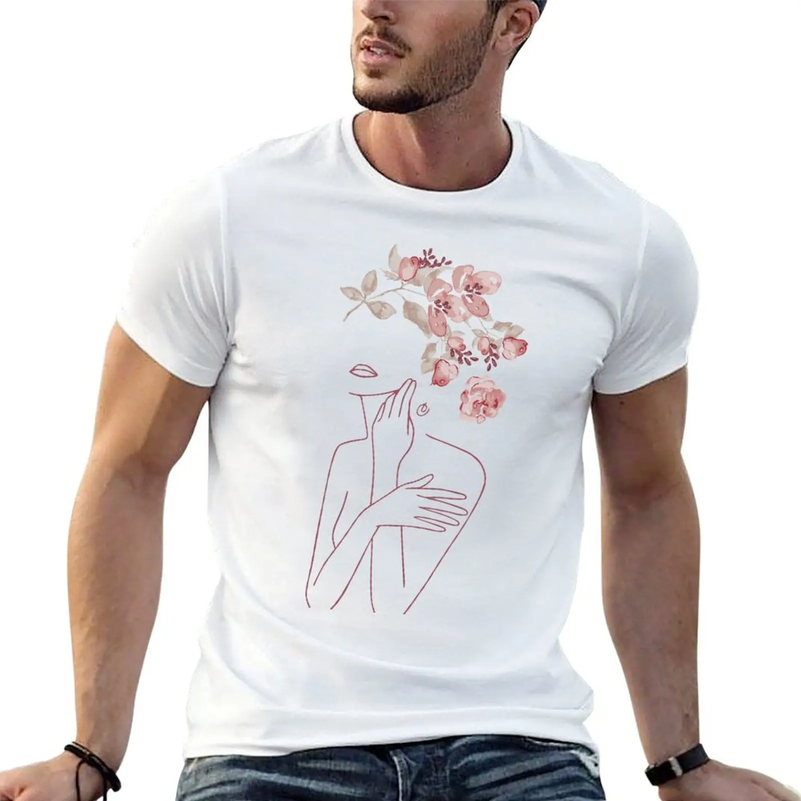 

With graphic shirt Drawing T-Shirt shirt man casual Art Line man Flowers t Roses III Woman t Minimal