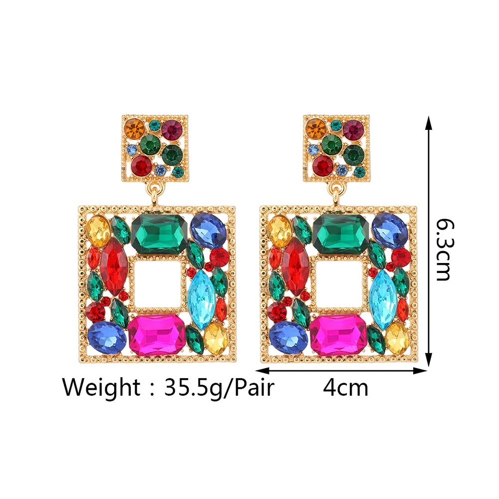 Fashion Exquisite Square Shiny Crystal Decor Dangle Drop Earrings For Women New Luxury Elegant Popular Jewelry Ear Accessories