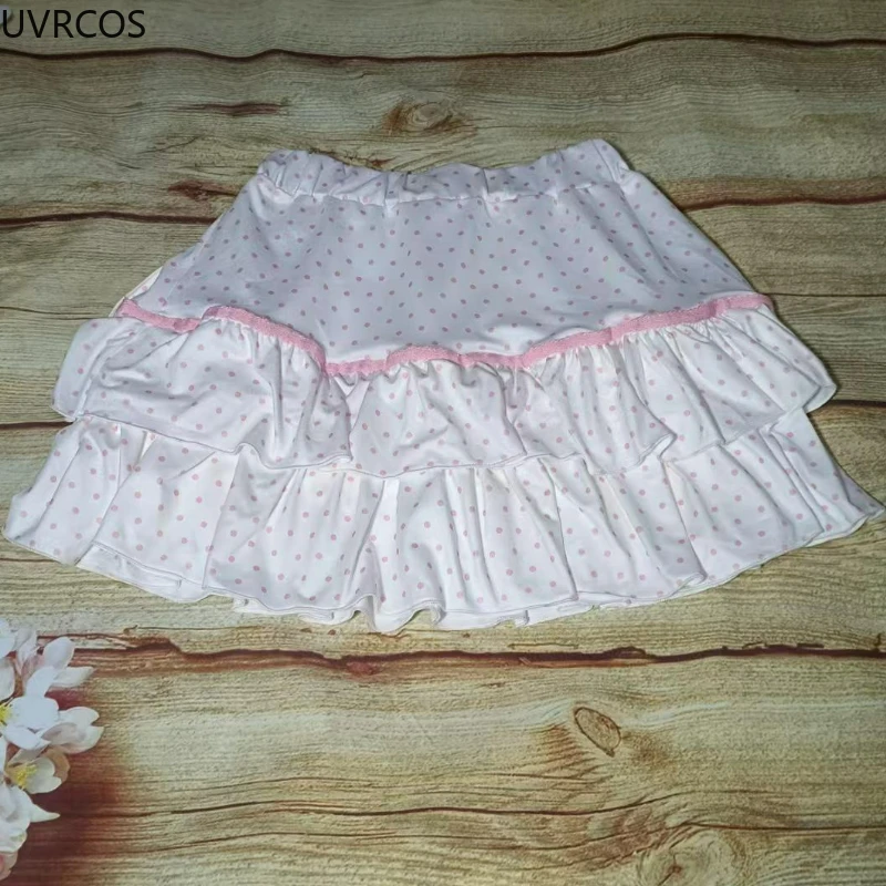 Kawaii Lolita Style Cake Mini Skirts Japanese Women Sweet Polka Dot Print Bow Pleated Skirts A-Line Y2k Short Skirt Faldas Mujer