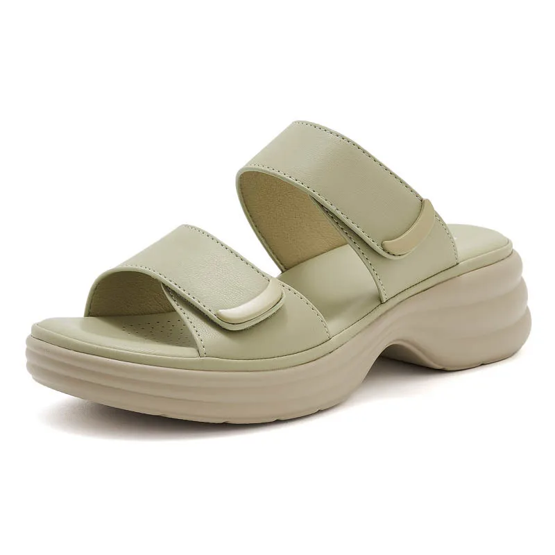 

2025 Summer European and American Fashion Solid Color Nylon Buckle Comfortable Anti slip 5CM Thick Bottom Women's Wedge Sandals