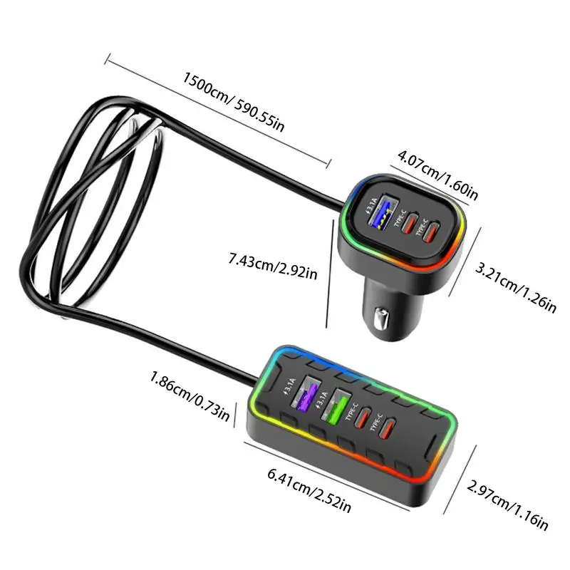多機能車用プラグアンドプレイチャージャーアダプター,USBタイプC,急速充電ソケット,多目的,LED,耐熱電話充電器