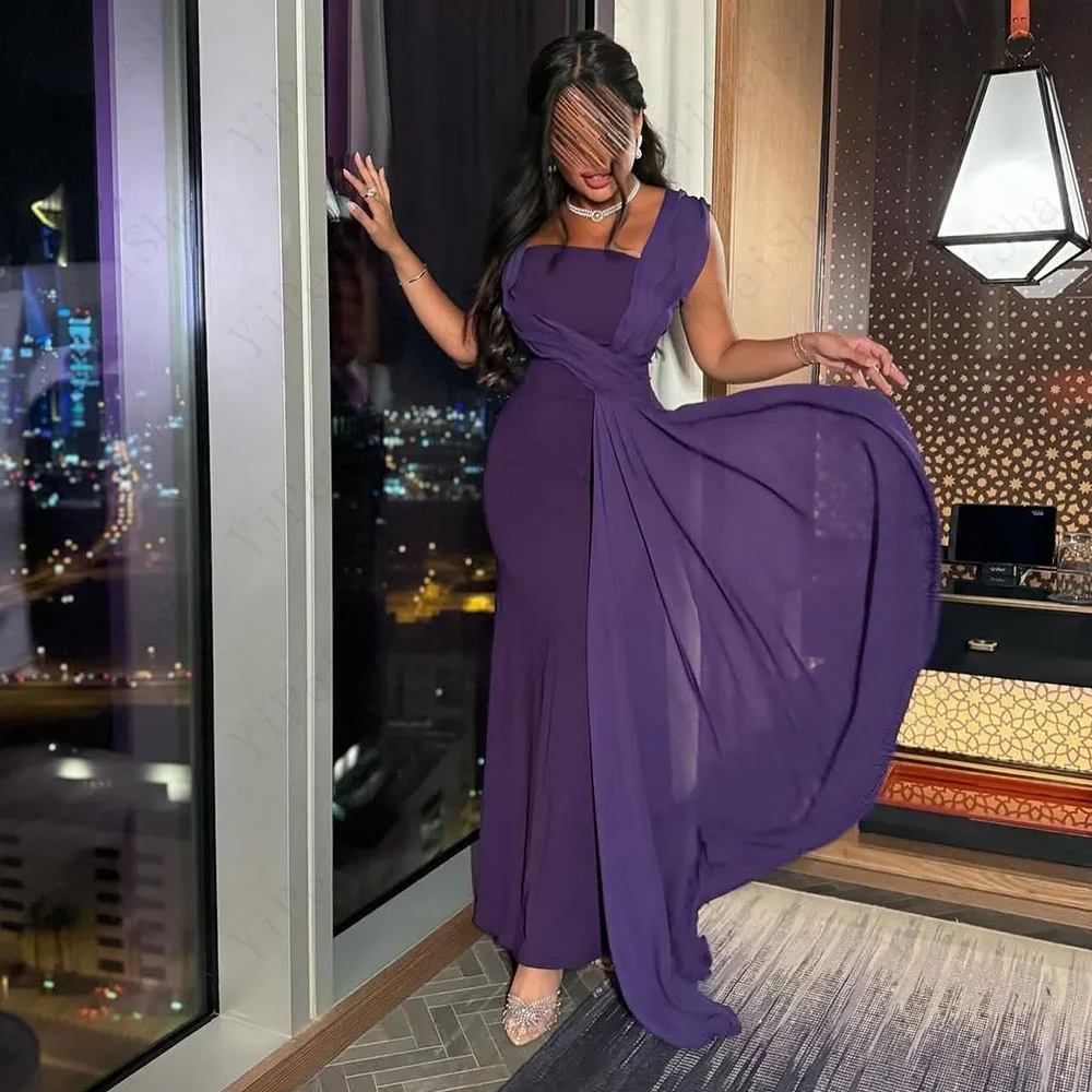 

Customized A-Line Prom Dresses Floor-Length Square Collar Sleeveless Evening Gown Simple Fashion Draped Casual Party Gown